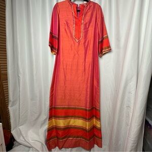 Vintage Star of Siam Thai Silk Kaftan Dress Maxi Tunic Boho Resort